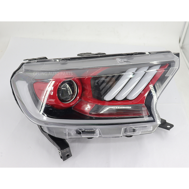 ไฟหน้าโปรเจคเตอร์ LED Mustang สีแดงดำสำหรับ Ford Ranger 2014-2017